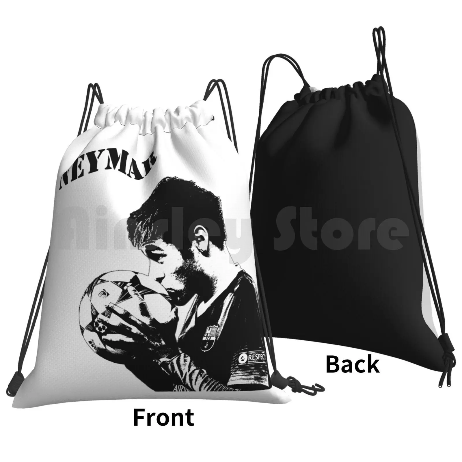 Backpack Drawstring Bags Gym Bag Waterproof Football Soccer Player Forward Star Idol Legend Brazil Black And White Bnw