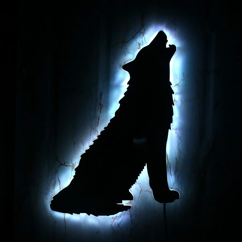 Forest Wolf Howling Decorative Acrylic Wall Mirror Wolf Totem Tribal Animal Luminous Wall Mirror Wolf Lovers Man Cave Room Decor