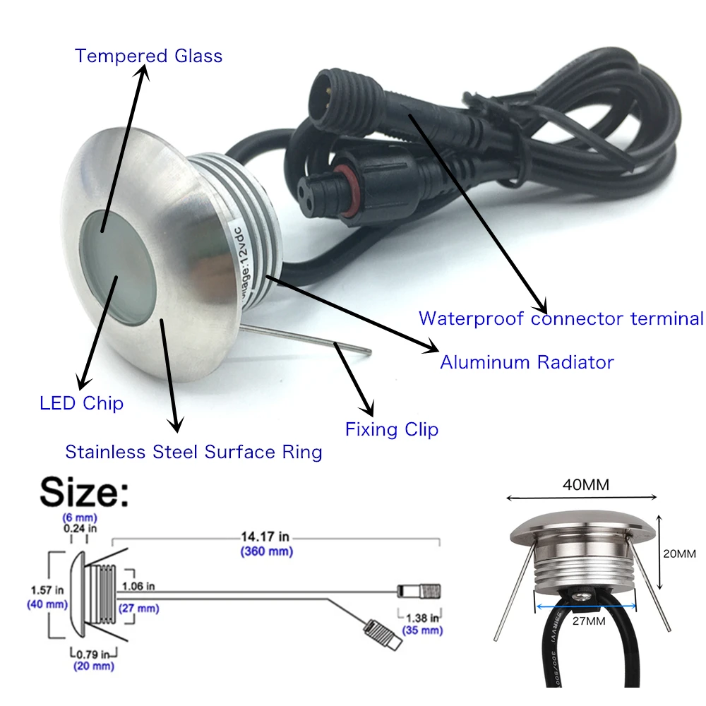 DC12V LED na taras światła 1W IP67 wodoodporne wpuszczone podziemne lampy ogrodowa podwórze schody Patio ścieżka krajobraz Spotlight