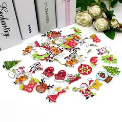 50pcs/lot 2-hole Christmas buttons Christmas Shape Printed Wooden button Sewing Scrapbooking for Crafts accessories