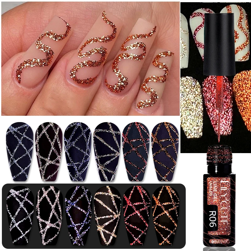Lilycute-gel De Pintura Para Manicura, Esmalte Semipermanente, Barniz De Línea Con Purpurina Reflectante, Para Dibujo De Navidad, Uv/led Need Base Top Coat, Diy, 5ml