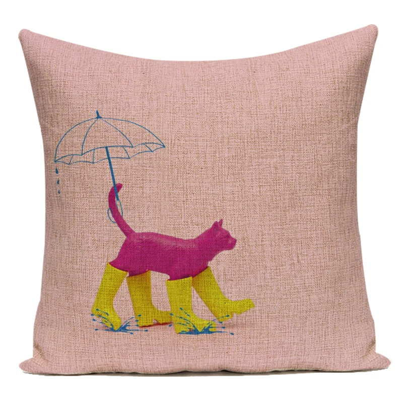 Cartoon Animal Decor Cushion Cover Cute Cat Flamingo Hippocampus Throw Pillow Case Decorative Outdoor  Sofa Car Pillows Covers