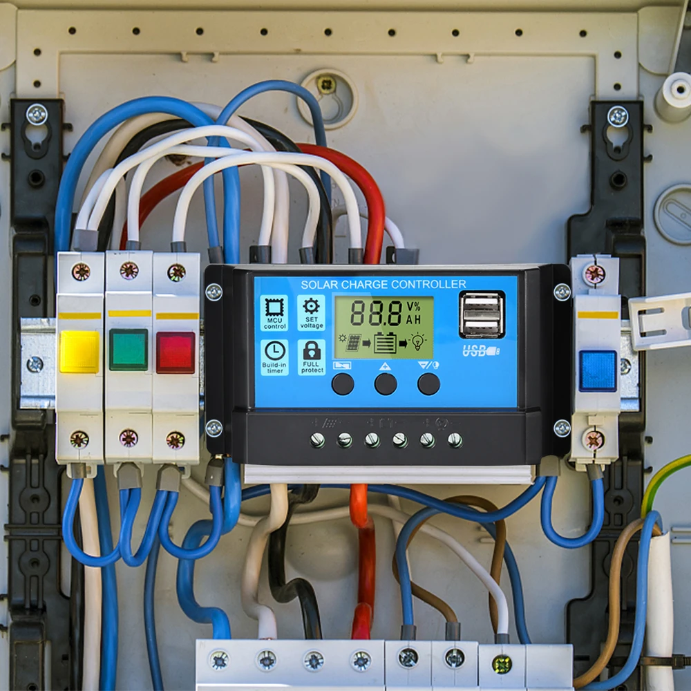 30A/20A/10A Solar Charge Controller 12V 24V Auto PWM Controllers LCD Dual USB 5V Output Solar Panel PV Regulator Dropshipping