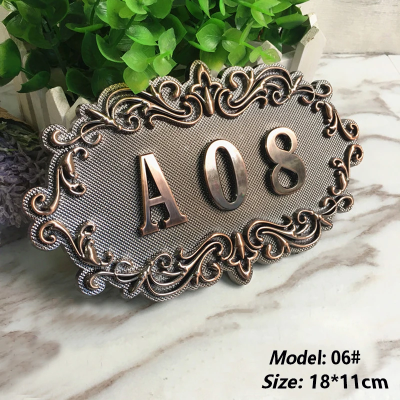 Imitation Metal Bronze House Number ABS Plastic Door Plate Custom Sign Door Number Sticker For Hotel Apartment Villa Door Plate