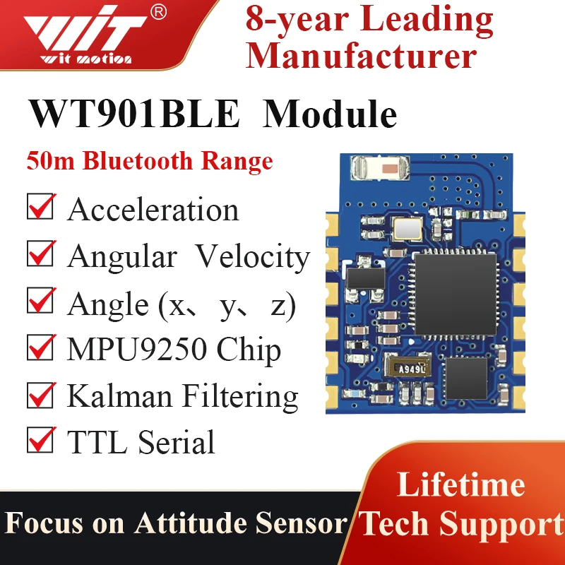 Bluetooth 5.0 Accelerometer+Inclinometer WT901BLE MPU9250 9-axis Gyros+Angle(0.05° Accuracy)+Magnetometer with Kalman Filtering