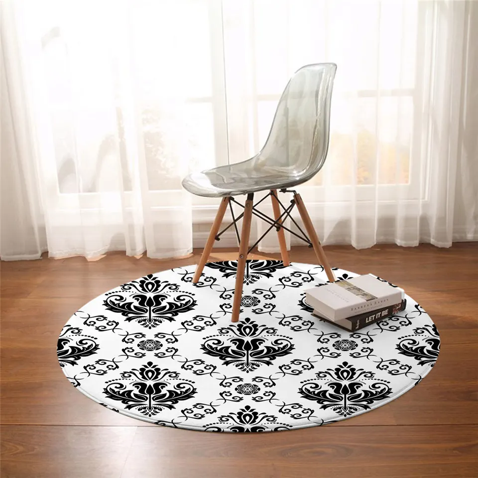 BeddingOutlet European Round Carpets Classic Decorative Area Rugs Black and White Living Room Floor Mat 150cm Soft Tapete