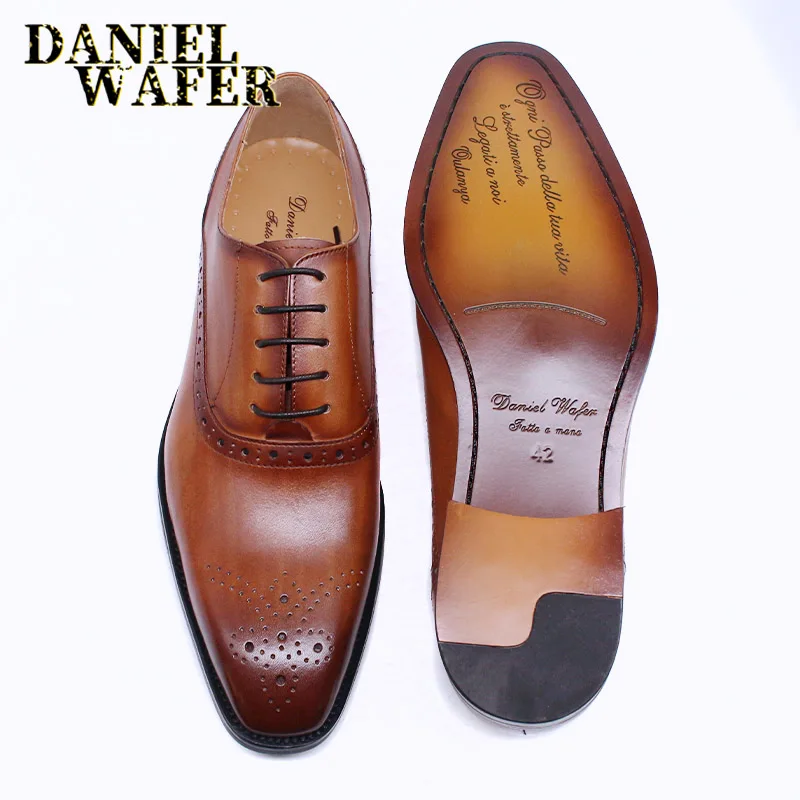 Herren-Oxford-Schuhe aus echtem Leder in Braun und Schwarz, hochwertige Business-Anzug-Hochzeitsschuhe mit Schlangenmuster und Schnürung – Detail 13