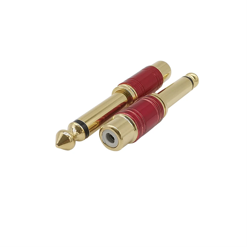 1 para RCA 6.35mm Mono Jack męski do żeńskiego Adapter do głośnika złącze RCA konwerter Audio złącze czerwone i niebieskie