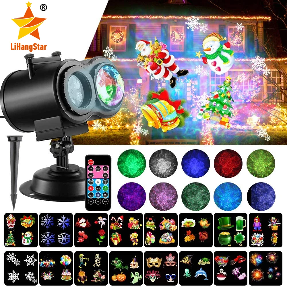 Halloween Christmas LED Projection Light 16 Patterns 10 Color Water Wave Waterproof Outdoor Indoor Halloween Christmas Party