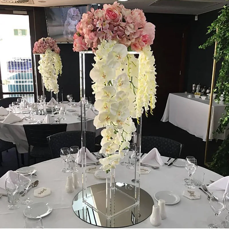 Acrylic Floor Vase Clear Flower Stand Table Centerpiece for Marriage Vintage Floral Stand Columns for Wedding Decoration