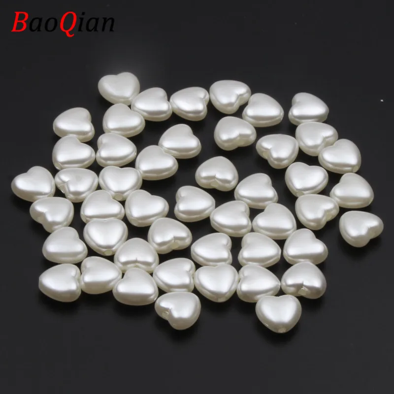 50PCS Heart-shaped Acrylic Beads DIY Imitation Pearl Style Making Necklace Bracelet Jewelry Accessories 10x11mm