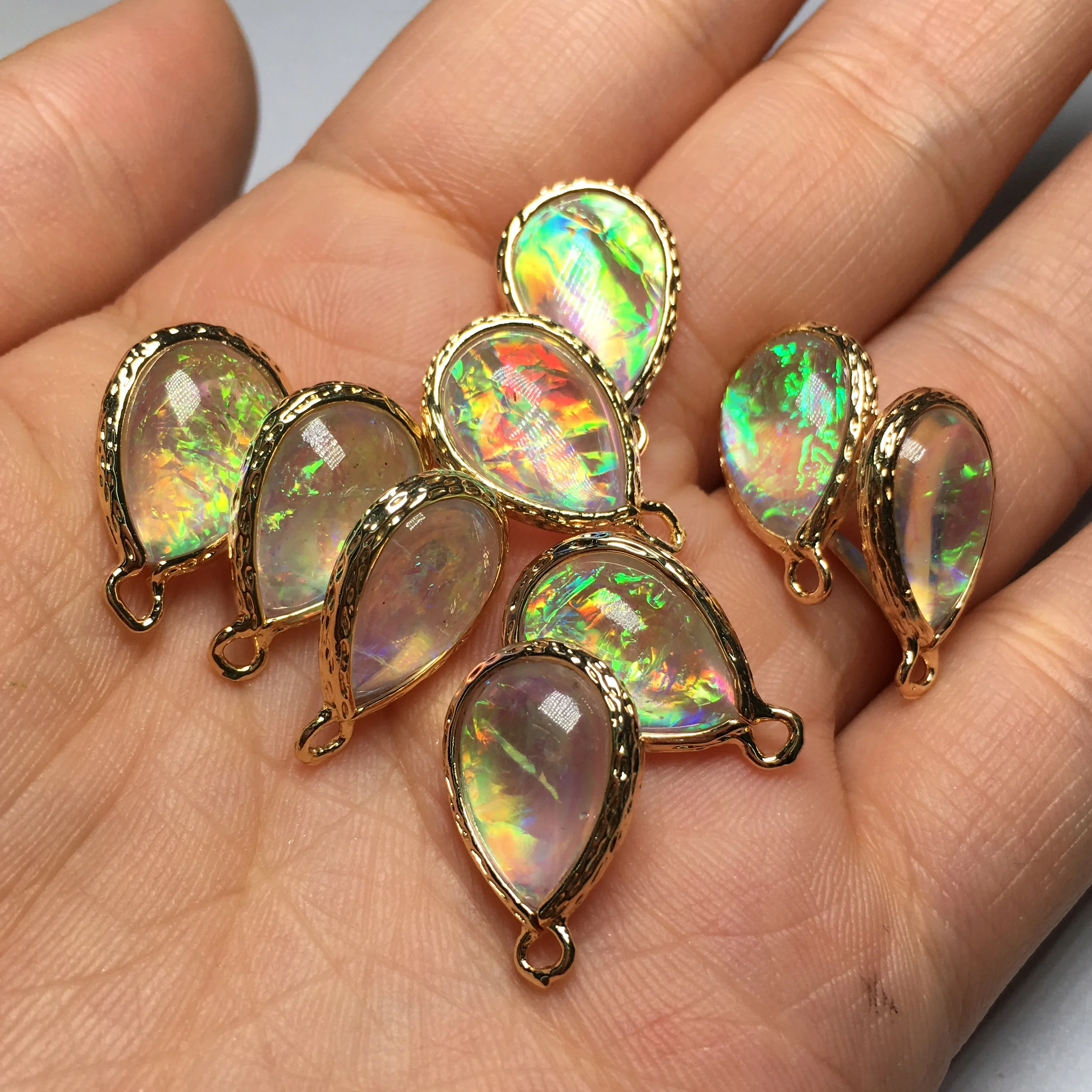 Acetic Acid Resin Charms Imitation Opal Pendant Water Drop Charms Connector 10*14mm 5pcs/lot For DIY Jewelry Making Accessories