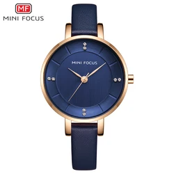 MINI FOCUS 2020 Fashion Luxury Women Watches Blue Leather Strap Quartz Watches Lady Waterproof Simple Wristwatch Relogio 0255