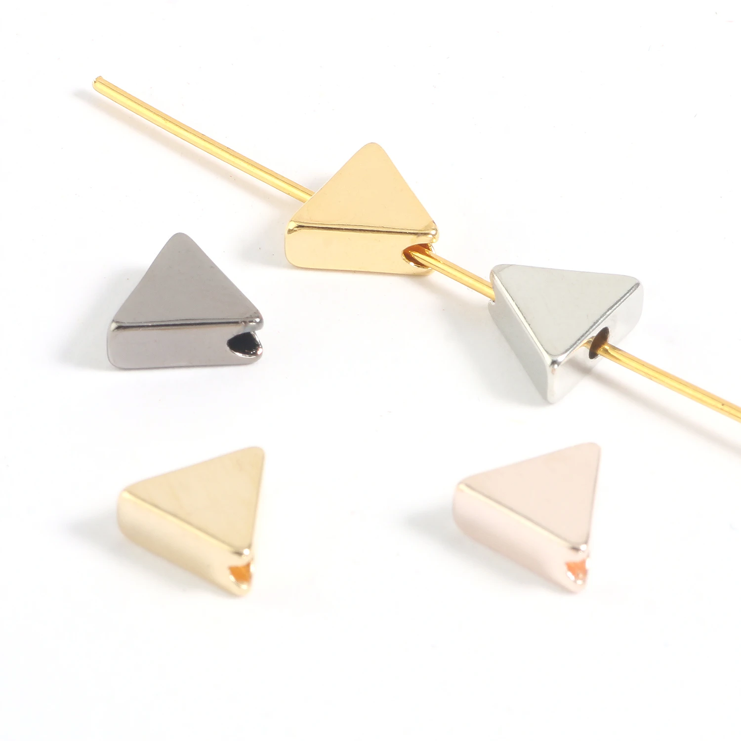 10pcs/lot Metal Copper Beads Triangle Shape Big Hole Loose Spacer Beads for Jewelry Makings Bracelet Necklace DIY Accessories