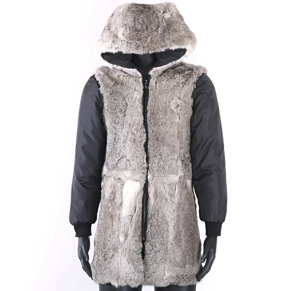 90cm Length Winter Men Long Real Fur Coat Can Match Shell and Fur Collar Parka