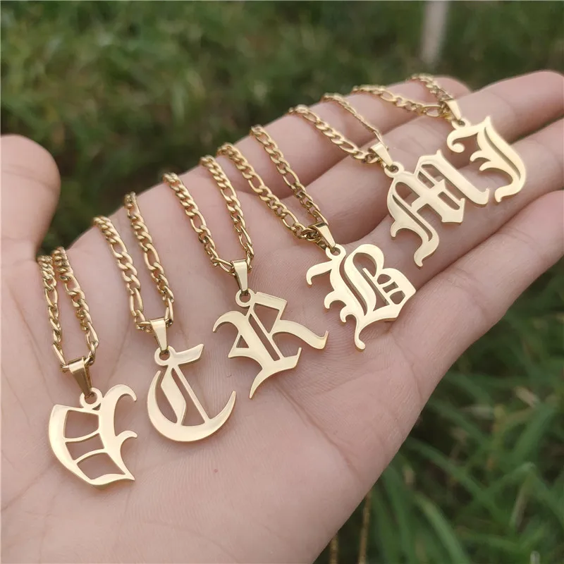 Kpop Jewelry A-Z Alphabet Initial Necklace Collier Acier Inoxydable Femme Figaro Chain Collares Old English Letter Neckace