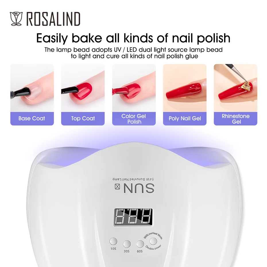 ROSALIND Nail Dryer UV LED lampada per unghie per asciugare le unghie tutto per Manicure Gel vernice attrezzature professionali strumenti per Nail Art