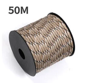 50 m, 1 Rolle, 4 mm, 7 Ständerkerne, Paracord für Überleben, Fallschirmschnur, Lanyard, Camping, Klettern, Campingseil, Wandern, Wäscheleine