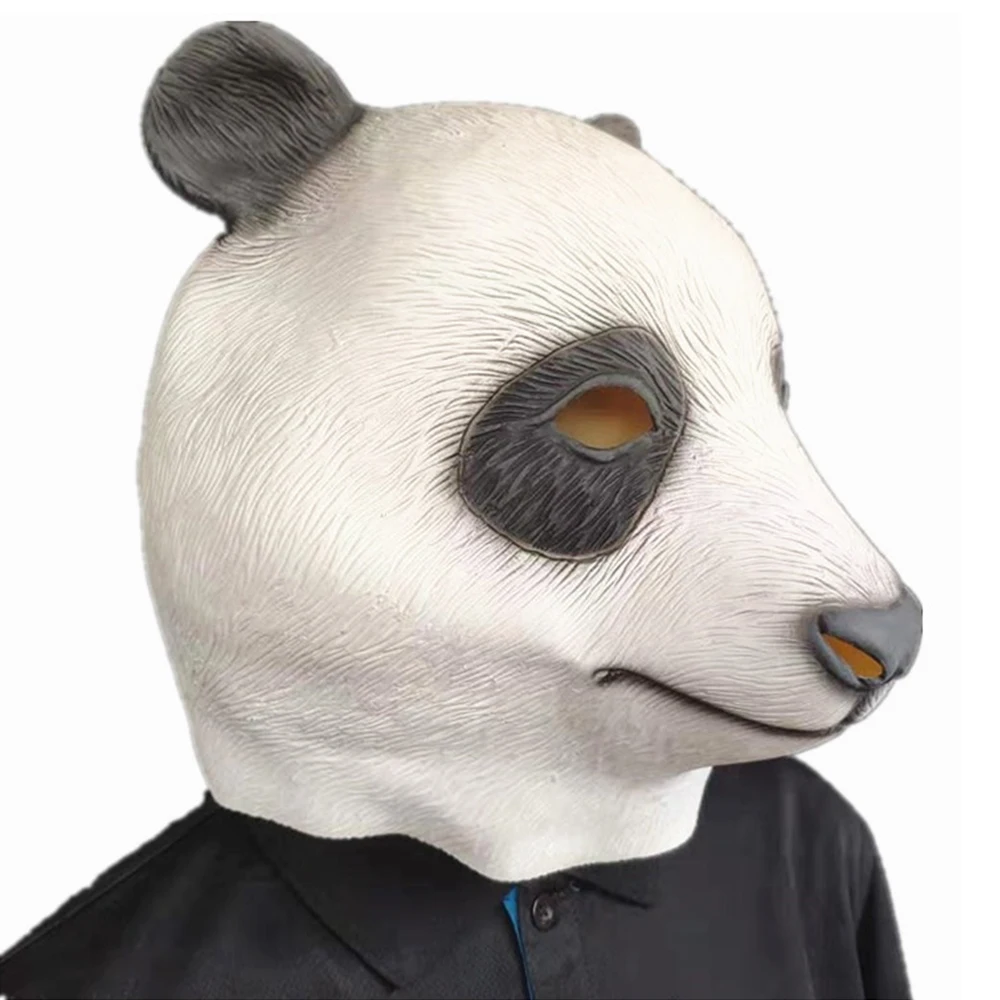 Black White Panda Design Mask For Masquerade Party Cosplay Halloween Live Show Latex Panda Headgear