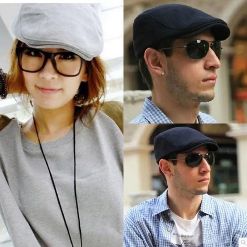 Boina de boina para hombre y mujer, sombrero con visera sólida, estilo coreano Retro, con protección elástica, D13