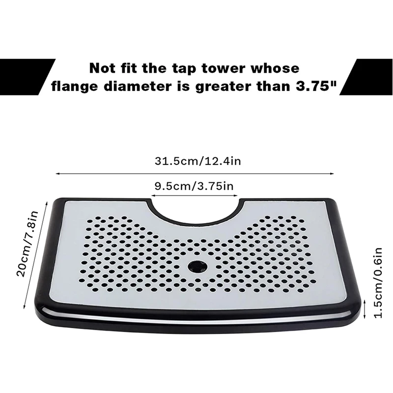 Beer Drip Tray , Kegerator Surface Mount Beer Beverage Drip Tray with Beer Tower Cut Out & Non-Slip Grip No-Drain Hole,Bar Tools