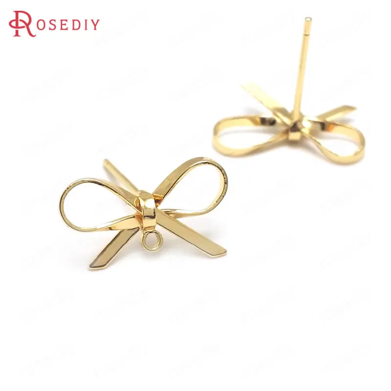 

(C508)10 pieces 15x10mm High Quality Gold Color Brass with 925 Sterling Silver Pins Bow Shape Stud Earrings Jewelry Findings