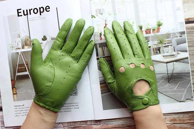 Women's Summer Full Finger Leather Gloves Breathable Single-Layer Sheepskin Fashionable Short Motorcycle Riding Gloves