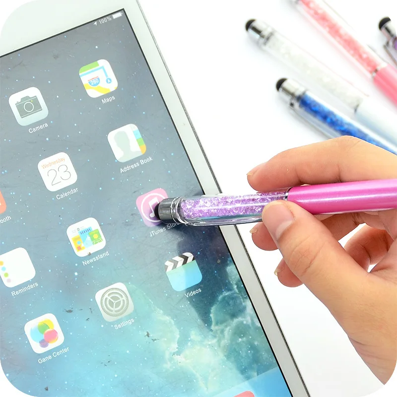 5 Pcs/lot Cute Crystal Pen Diamond Ballpoint Pens Stationery Ballpen 2 In 1 Crystal Stylus Pen Touch Pen
