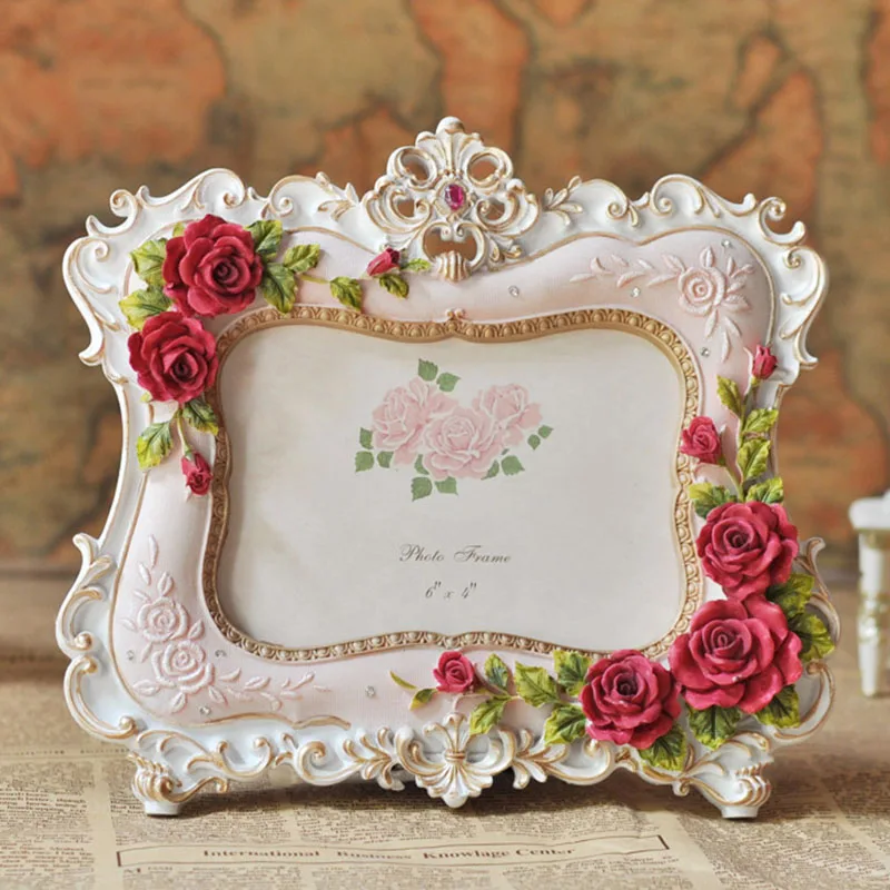 European Style Resin Rose Flower Photo Frame 6Inch 7Inch Oval Rectangle Shape Frames Picture Frame for Wedding Gifts Home Decor