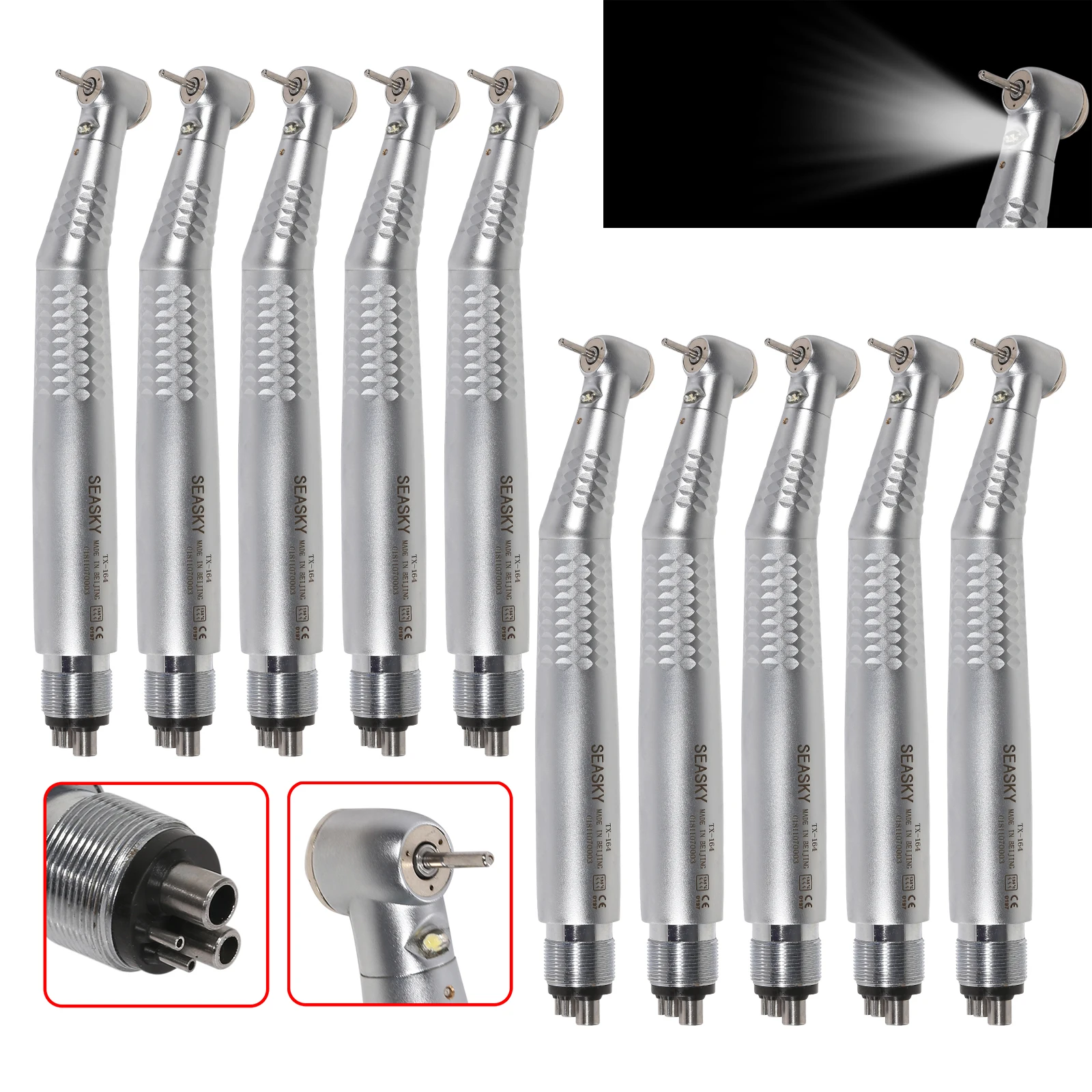 1-10Pcs SEASKY Dental E-generator LED Fiber Optic High Speed Triple Spray Handpiece Standard Head 4 Hole Turbine TM4