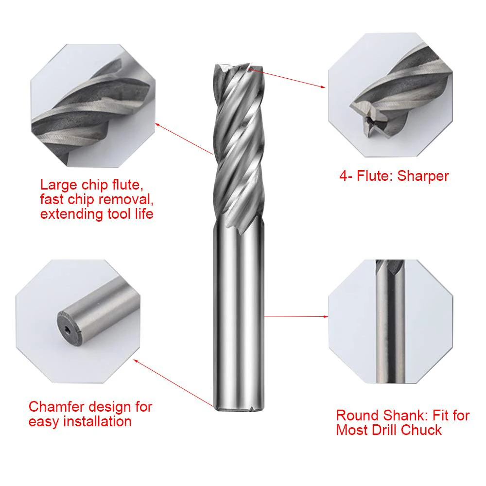 Mata Bor Logam Pemotong Penggilingan Set HSS Pemotong Batang Lurus 4 Pisau 1.5-12Mm Bor untuk Kayu, Logam, Mesin Bor