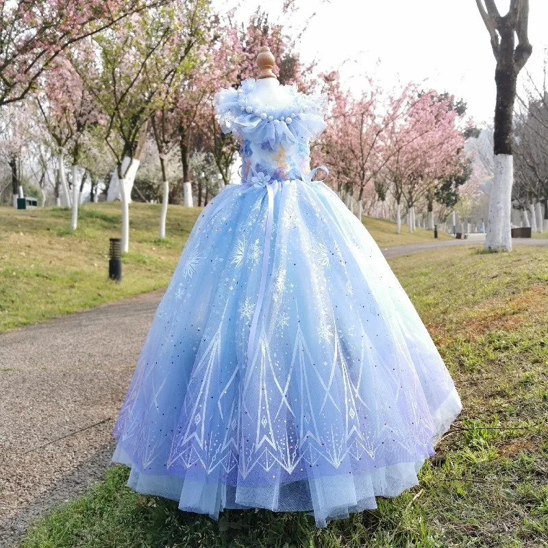 Handmade Unique Design Dog Clothes Pet Trailing Dress Wedding Party Gown Snow Queen Lace Pearl Collar Embroidery Skirt Yorkie