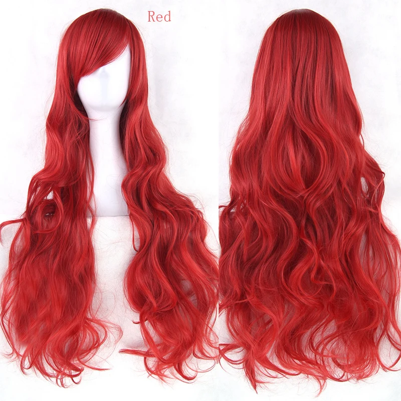 2022 perucas de cabelo ondulado encaracolado longo da peruca do preto 80cm do rosa azul vermelho feminino para a menina calor amigável perucas sintéticas da festa do cosplay