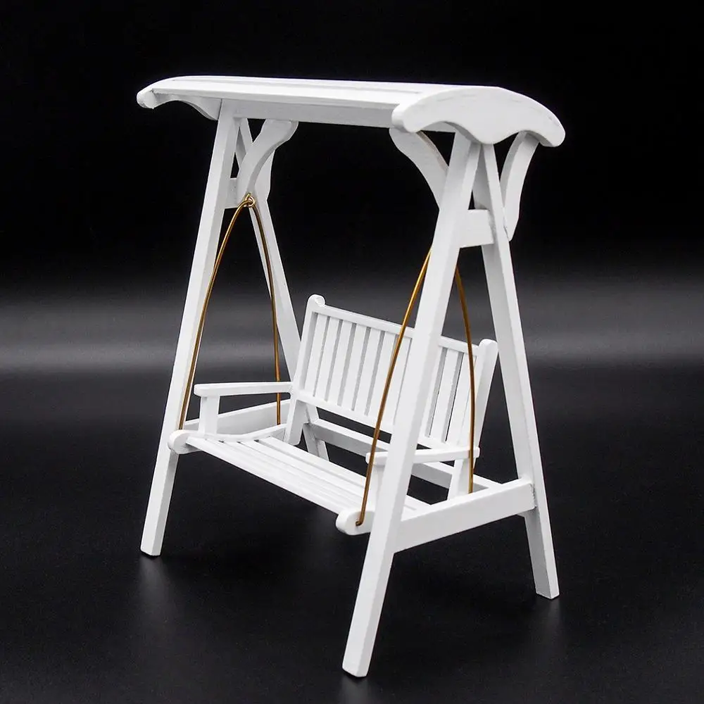 Odoria-Columpio de jardín en miniatura con Loveseat, muebles de madera blanca para exteriores, accesorios para casa de muñecas, decoración para casa de muñecas, 1:12