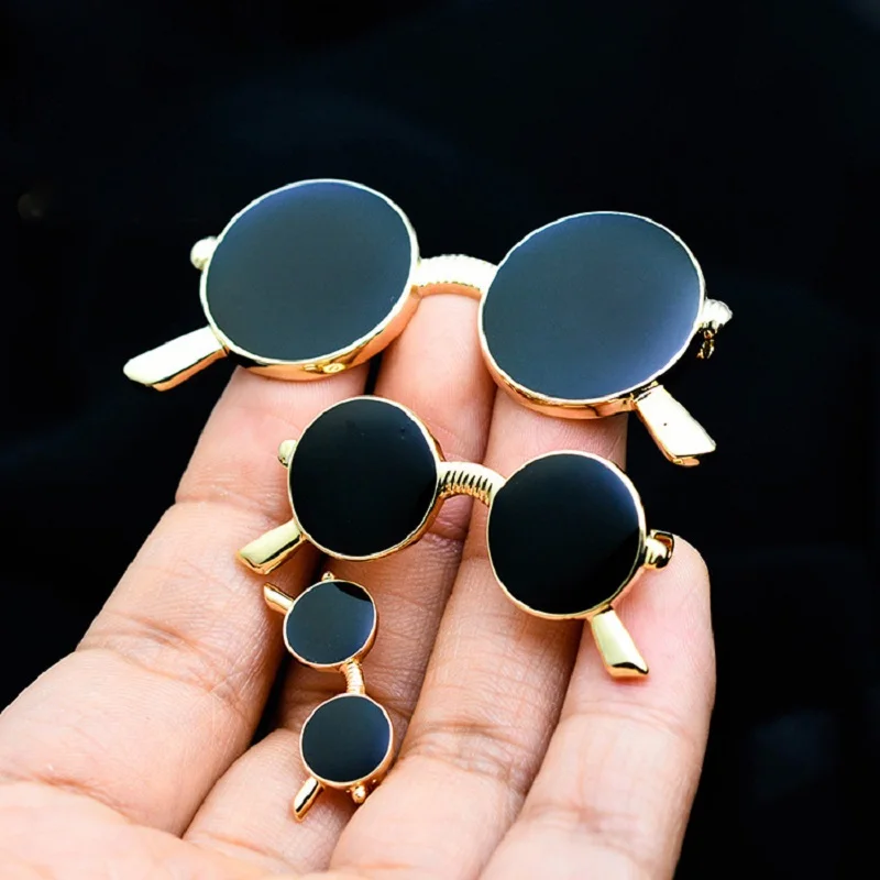 Mini Enamel Oil Glasses Sunglasses Pins Brooches Badge Women Men Suit Dress Shirt Collar Clothing Accessories Party Decoration