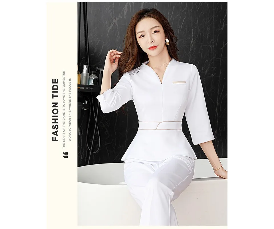 Uniforme Manga Curta Esteticista para Mulheres, Roupas Spa