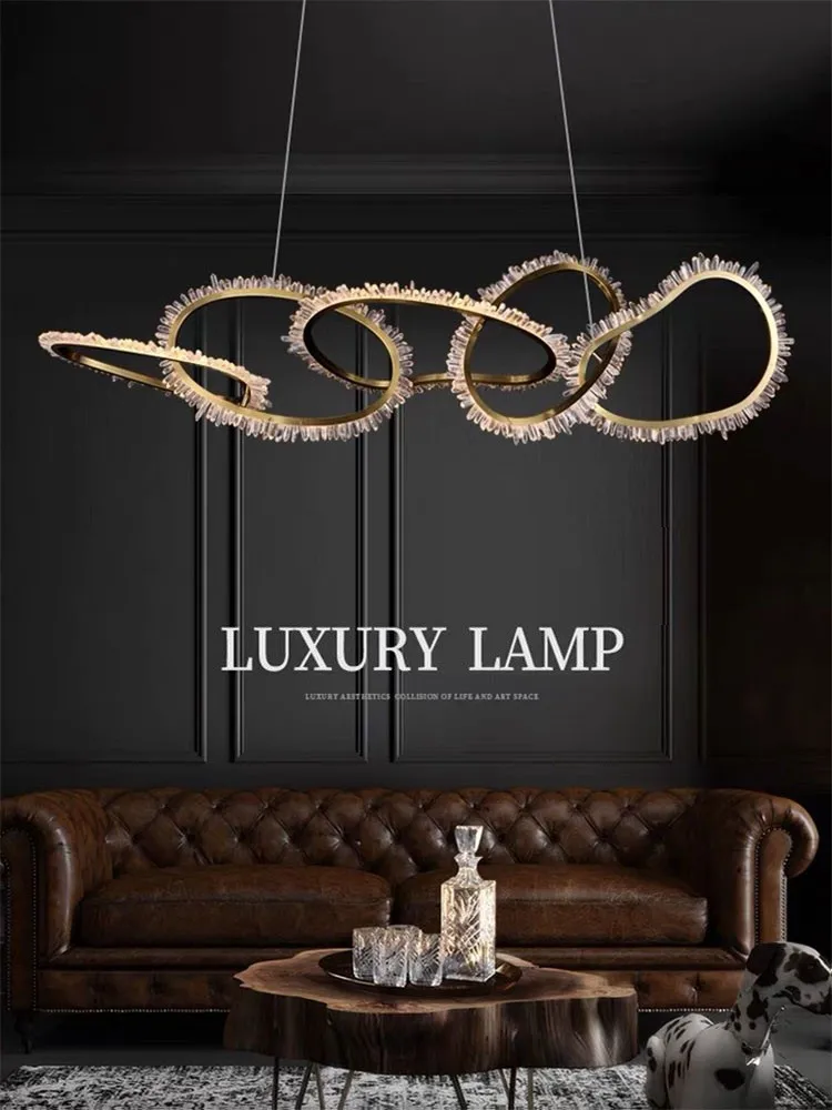 Nordic Novelty Led Chandelier Postmodern Natural Crystal Hanging Lamp Simple Light Luxury Living Room Dining Chandelier Lighting