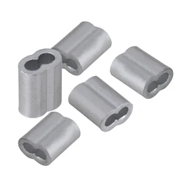 200PCS Silver 5mm Double Hole Wire Rope Aluminum Clip Sleeve Cap M2
