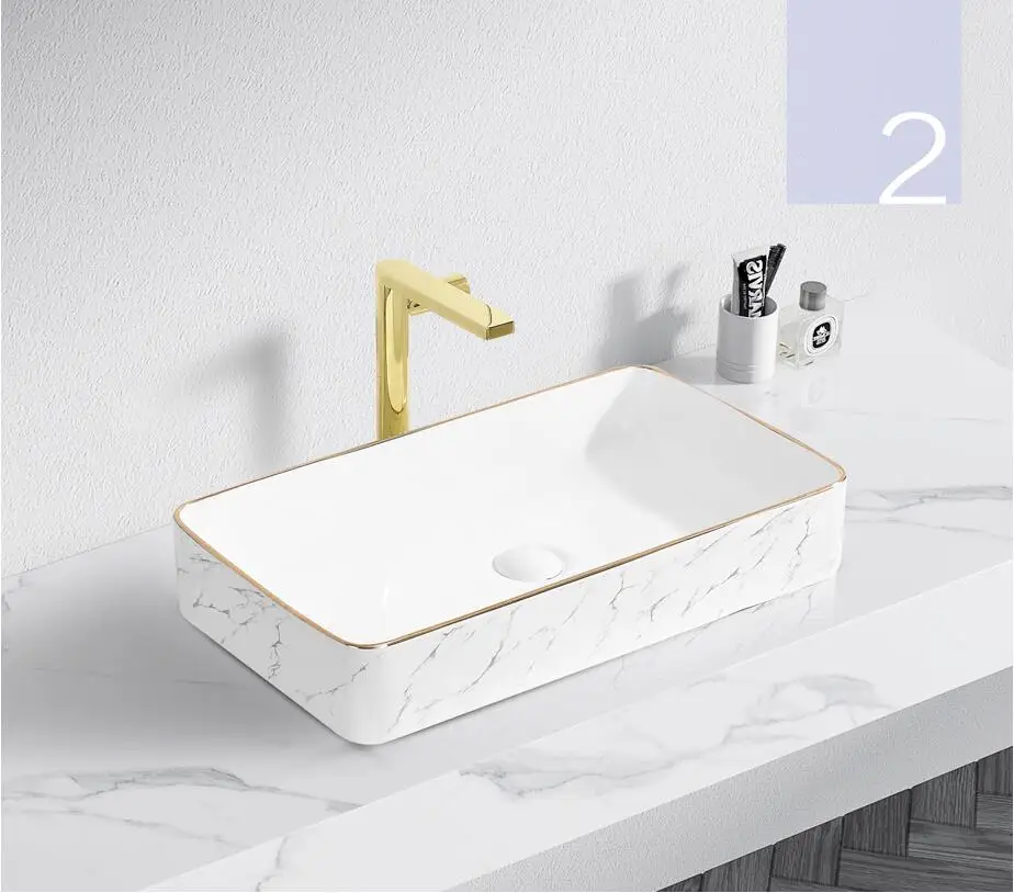 

Above Counter Wash Hand Basins Household Wash Basin Single Basin Ceramic Square Bathroom Sinks Shampoo SJ63-2