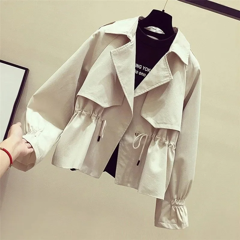 Women's Short Windbreaker With Lace-Up Coat 2025 New Spring Snd Autumn Outerwear Korean Loose Female Trench Coat Pink Fashion