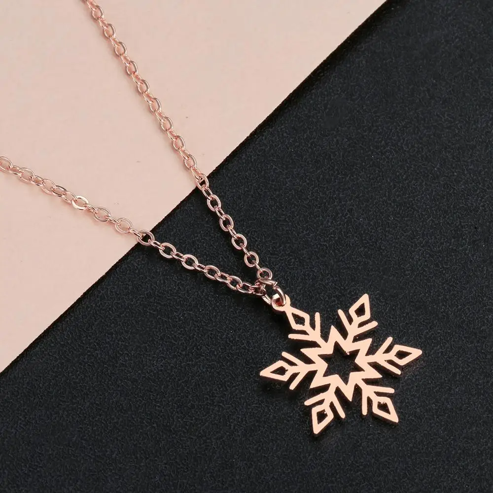 Todorova Stainless Steel Ice Snowflake Charm Necklace Christmas Winter Pendant Necklace For Women Fashion Jewelry Gift