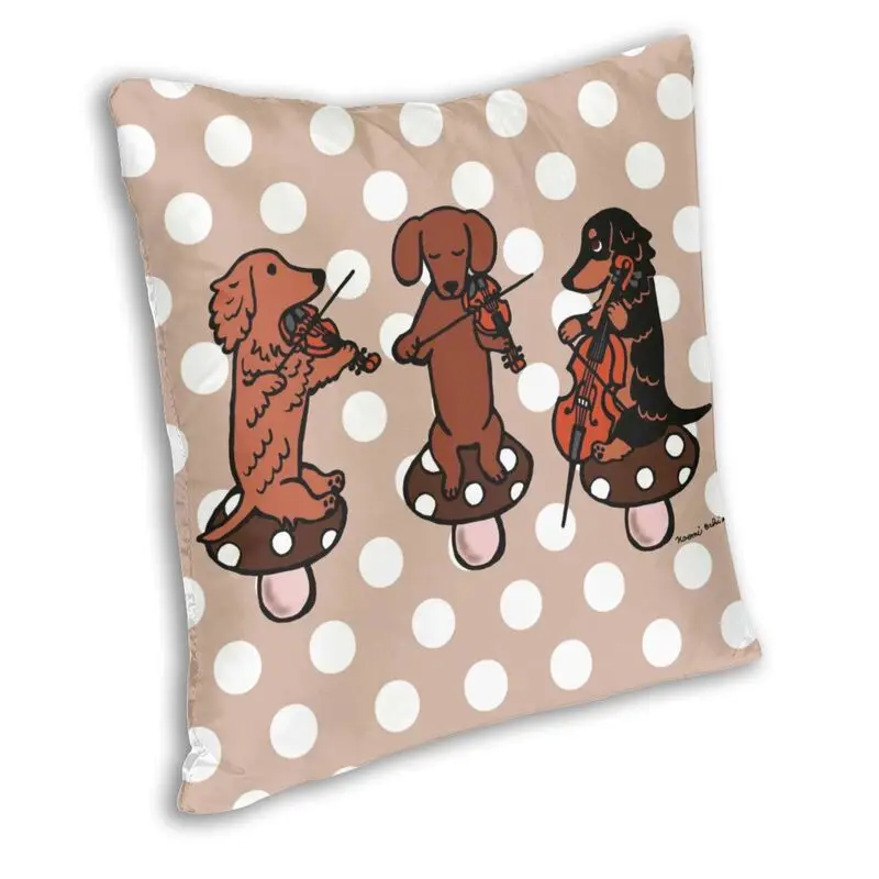 Dachshund Musicians String Trio Cushion Cover 40x40 Home Decor Printing Wiener Sausage Dog Throw Pillow for Living Room Two Side