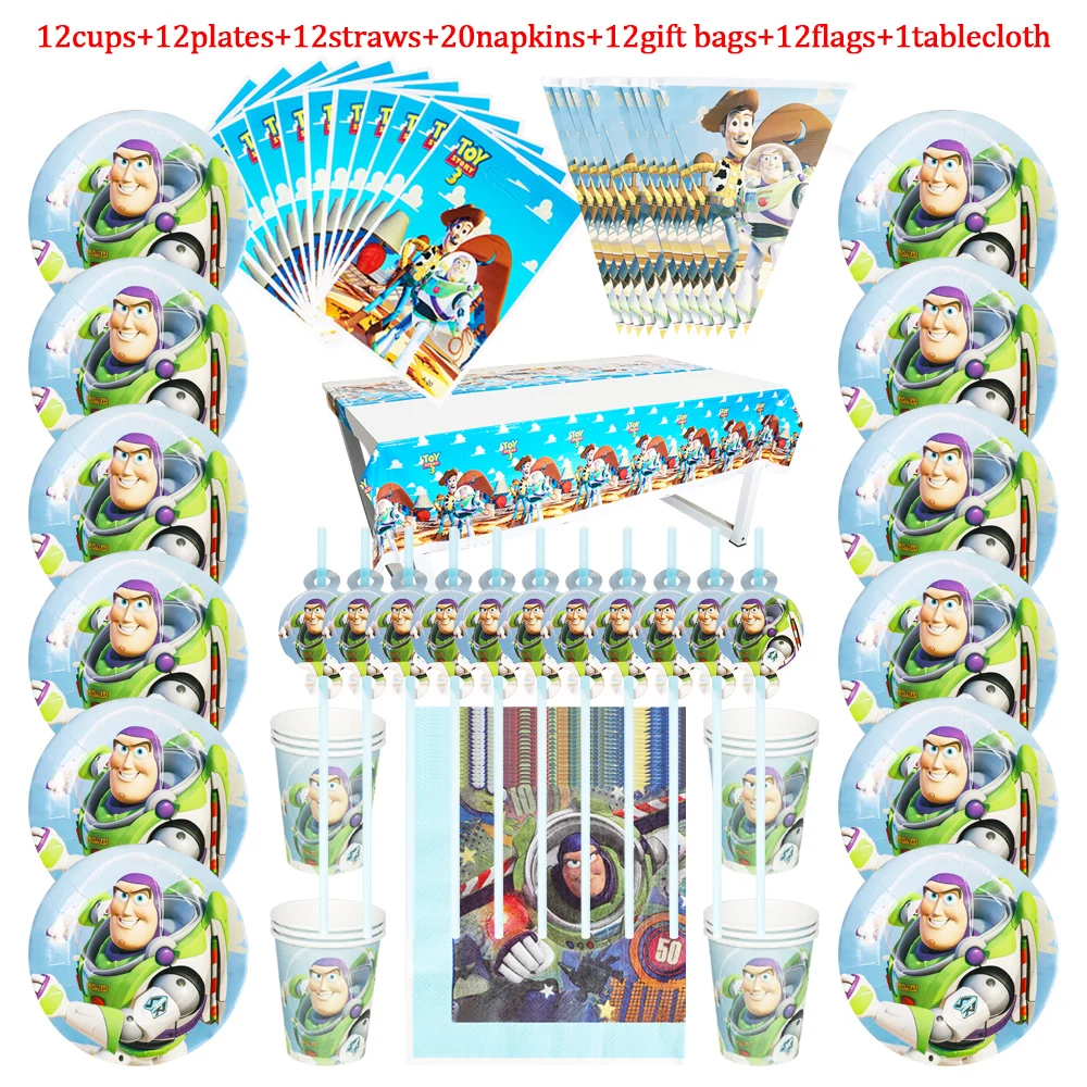 Disney Toy Story Boys Birthday Party Decorations Buzz Lightyear Paper Cups Plates Baby Shower Disposable Tableware Supplies