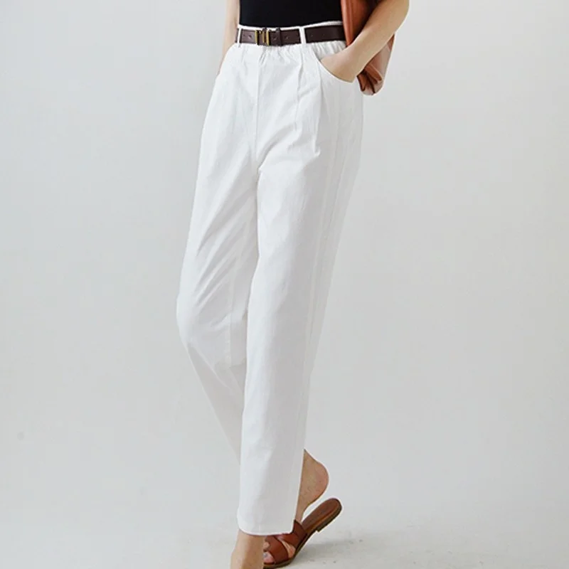 Womens White Pants 2022 New Spring Autumn Loose Casual High Waist Elegant Classic Korean Style Solid Female Straight Pants