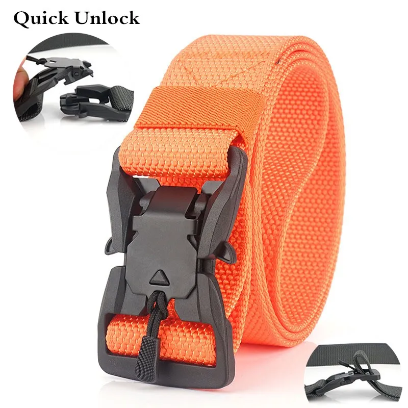 

125cm Nylon Belt Quick Unlock Magnet Buckle Mens Waistband Outdoor Sport Hiking Hunting Fan Belt Clothes Accessory