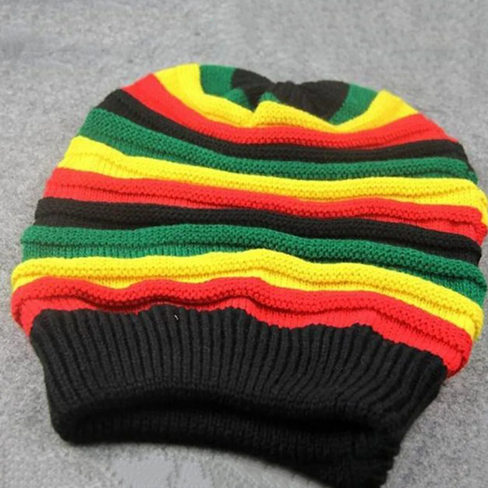 Men Knitted Beanie Cap Rainbow Jamaica Flag Baggy Skull Hat Winter Warm Colorful Stripes Men\'s Hat 2023 New Autumn Men\'s Caps