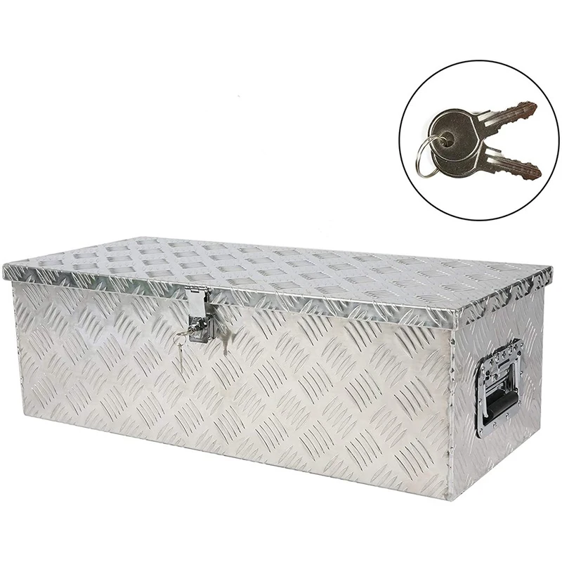 

NewAluminum Tool Box Truck Trailer Pickup Tool Box w/Lock & Side Lightweight Truck Bed Storage Organizer w/2 Keys Silver