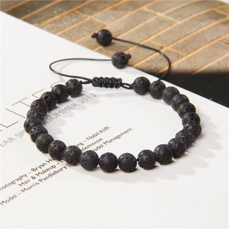 Popurlar Men Volcanic Lava Bangles Men Jewelry Male Natural 6mm Round Stone Beaded Bracelets Healing Anxiety For Women Party