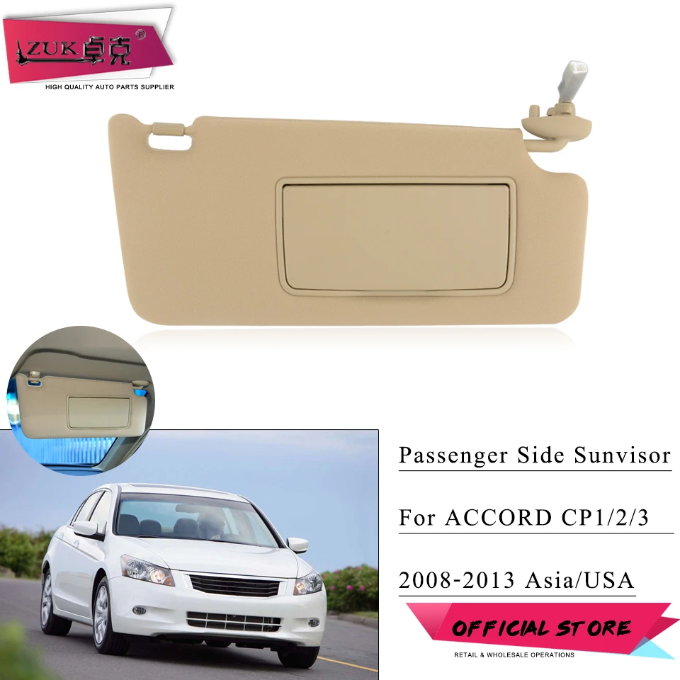 ZUK Passenger Side Sunvisor Sunshade Sun Shield Antidazzle Visor For HONDA ACCORD 2008 2009 2010 2011 2012 2013 Beige Gray Color