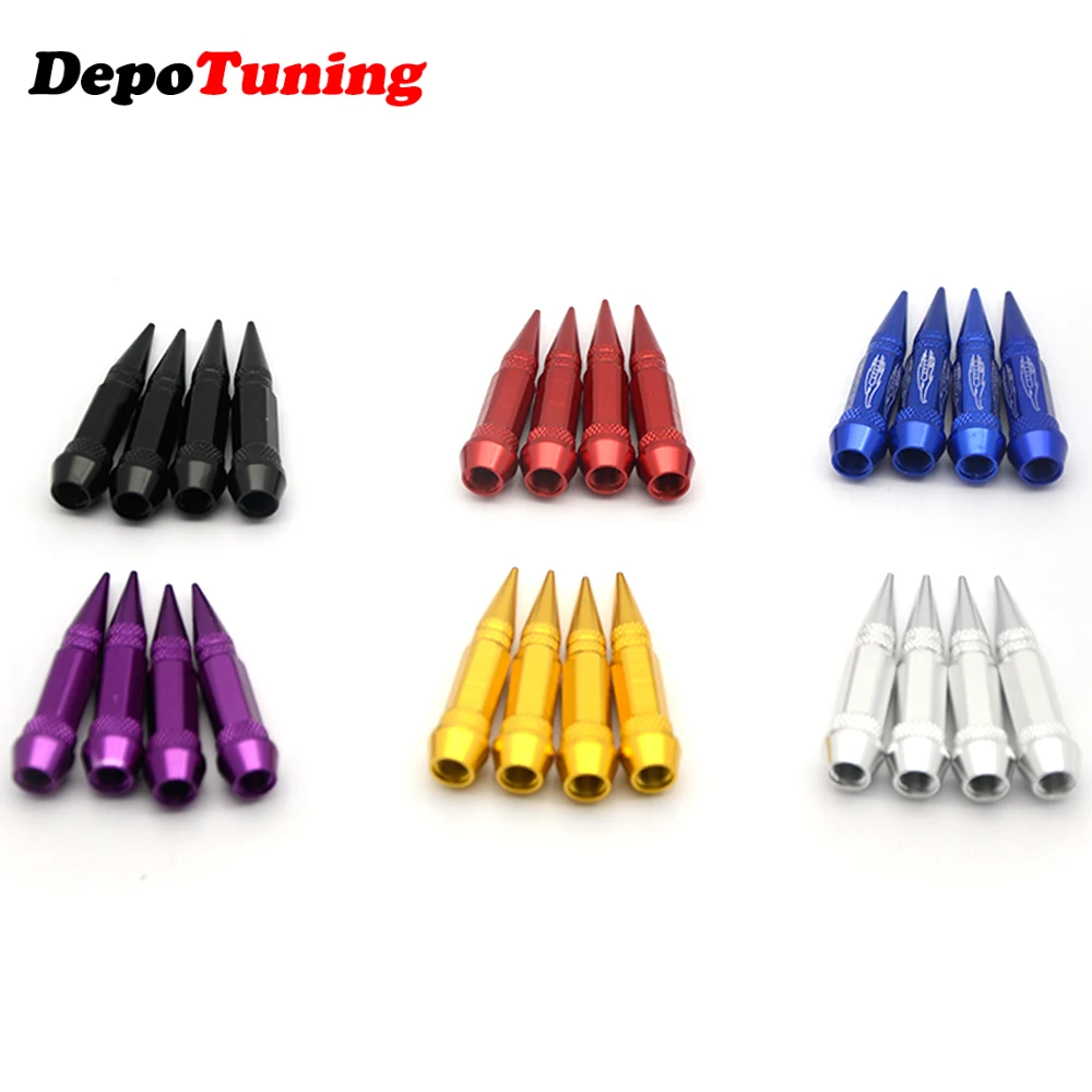 DepoTuning 4 pcs 45MM Car Auto Bike Spike Shape Tire Tyre Dust Proof Wheel Stem Aluminum Alloy Valve Cap